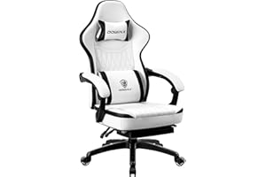 Dowinx Silla de Juegos con cojín de Primavera, Silla de Juegos de Carreras con Soporte Lumbar de Masaje, sillón ergonómico para Juegos con reposapiés, Silla de Oficina de Piel sintética