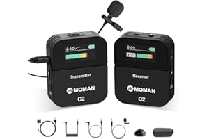 Moman Kabelloses Lavalier Mikrofon, C2 2.4G kabelloses Ansteckmikrofon 70m 8H für Online Klasse Vlog Live Stream YouTube für Kamera Smartphone Tablet
