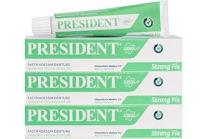 President KIT 3 PEZZI DI PASTA ADESIVA DENTURE. Fissaggio Forte della dentiera, Presa Rapida, Adesione duratura. Evita le infiltrazioni di cibo, infiammazioni e alitosi. Non irrita le gengive - 3x40g