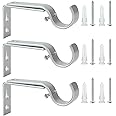 Ycolnaefllr Set of 3 Silver Adjustable Curtain Rod Brackets Rod Holders Curtain Rod Hanging Brackets for 22-28mm Rod