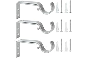 Ycolnaefllr Set of 3 Silver Adjustable Curtain Rod Brackets Rod Holders Curtain Rod Hanging Brackets for 22-28mm Rod
