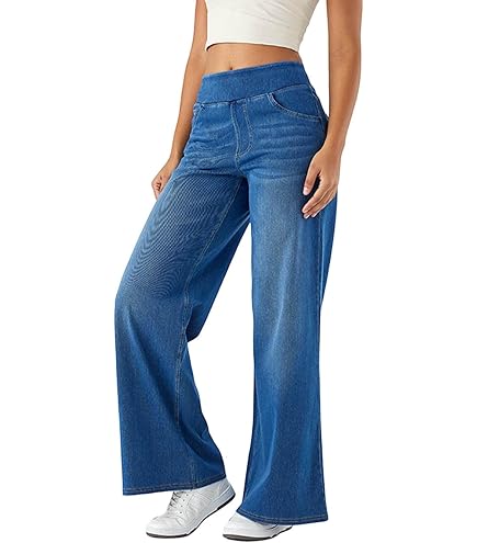 Damen Jeans Weites Bein High Waist - Bequeme Stretch Denim Hose