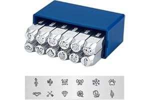 ‎BENECREAT BENECREAT 12er Pack (6mm 1/4 ") Design Stamps Natürliches Thema Metallstempel-Set mit Etui, galvanisierten Hartwerkzeugen zum Stempeln/Lochen von Metall, Schmuck, Leder, Holz