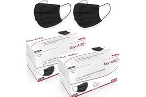 Ezy-Aid 50x - 200x BLACK Disposable 3ply Face Mask with Nose Bridge | Breathable and Soft Protective Face Covering, Mouth Cover | With Ear loops