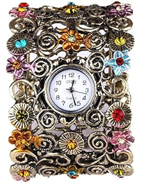 YESURPRISE Armband Uhr bunte Strassstein Blume Armreif Legierung Klassisch Damen Uhr Quarzuhr Watch