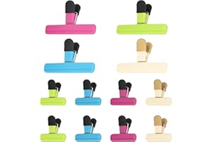 KOOOGEAR 12 clip di chiusura, clip di chiusura per sacchetti, colore nero, clip colorate per sacchetti riutilizzabili, per confezioni di caramelle (12 pezzi colorati)