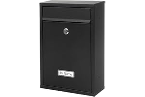 Verda Briefkasten mit Namensschild und großem Briefschlitz, Postkasten 32 x 21 x 8 cm, Designer Wandbriefkasten, 2X Schlüssel, Schwarz SN3664-2