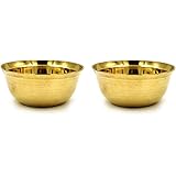 Global Design Hand Made 100% Pure Brass Bowl Heavy for Home, Kitchen, Puja, Hotel & Restaurant (350ml Big Size, Gold) - 2 Pieces