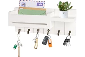 ELIPHONTOWNE Key Holder for Wall - Wooden Key Hooks Wall Mounted with 6 Hooks, Key Rack and Letter Holder, Key Hook for Home Decor, Key Hanger with Coat Hooks, Key Holders for Bag/Glasses/Coin Purse/Potted Plant