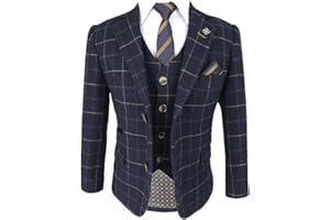 SIRRI Costume ajusté à Carreaux en Tweed pour Hommes et garçons, Ensemble Formel de Mariage Bleu Marine