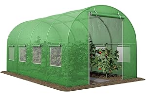MARK ADLER Farmer 5.0 | Foliengewächshaus Gewächshaus 395 x 246 x 180 cm | verzinkter Eisenrahmen | UV-beständige | 8 aufrollbaren Fenstern | Bogendach | Tomatenhaus Treibhaus Folientunnel | Grün
