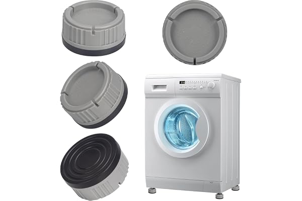 Alyvisun Patin Machine a Laver, 4 Pièces Universel Tapis Amortisseurs Lave Linge Socle Anti-Dérapants Pied Drainage Antirouille Support Antivibration pour Séchoir, Frigo (Gris)