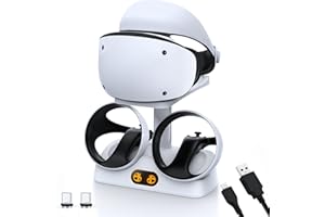 NexiGo Controller Ladestation für PSVR2, Dual-Schnellladestation mit LED-Licht, Headset-Display-Ständer und Controller-Halterung, magnetischer Anschluss, USB auf Typ-C-Kabel, Weiß