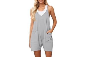 Ebifin Damen Latzhose Kurz Arbeitshose Sommer Lose Overall Jumpsuit Ärmelloser Latzhosen mit Große Taschen.