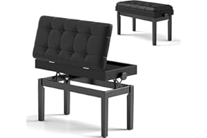 COSTWAY Stołek fortepianowy z regulacją wysokości, ławka do pianina z miejscem do przechowywania, czarna ławka do siedzenia pianino z poduszką ze skóry PU