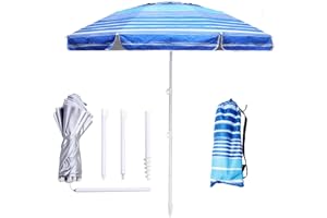 LOTTAFUN Striped Beach Umbrella, Blue and White Pattern, Sun Protection
