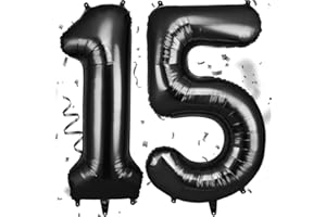 OFFCUP 40 Inch Number 15 Balloon, Large Foil Balloons, Self Inflating Helium Balloon Decorations Supplies for Boys Girls Women Men Birtyday Wedding Party Anniversary Graduation (Black, 15)