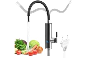 AOFESEL Electric Tap with Instantaneous Water Heater, 3000 W 220 V Instant Warm Kitchen Tap with Flexible Spout and LCD Temperature Display, 360º Swivel Instantaneous Water Heater Kitchen for Kitchen, Garden,