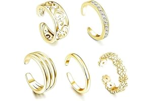 Asheyya 5 PCS Toe Rings for Women, Adjustable Silver Toe Ring Set