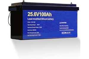 CLUHERTVY Batería De Litio Lifepo4 100ah 24v,Batería Lifepo4,Baterías 25,6v 100ah Con 15000 Ciclos Profundos Y Protección BMS, Reemplazo Perfecto Para Batería Biácida (25.6v/100AH)