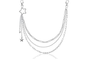 APLZGMG Hosenkette Jeanskette Schlüsselkette Wallet Chain - Punk Multi-Layer Five-Point Star Chain, 47cm, Silber, Edelstahl, für Herren Damen