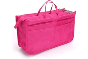 IGNPION Printed Insert Handtasche Organizer 13 Taschen erweiterbar Liner Bag Pouch Reißverschluss Tote Organizer Wickeltasche Insert mit Griff (Pink)