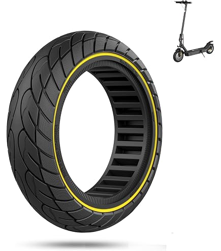 G.V.SHOP® Ruota Piena 10x2.5 (36mm) per Monopattino Elettrico – Pneumatico Solido Anti-Foratura Compatibile con Xiaomi, Ducati, Lexgo, Vivobike S2 60/70-6.5 (Giallo 2pz+leva