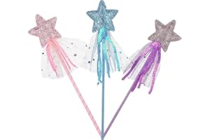 ZoeTekway 3 Stück Stern Prinzessin Zauberstab,Glitzer Prinzessin Stern Fee Zauberstäbe für Geburtstag Party,Festivals,Maskenbälle(Violett,Rosa,Blau)