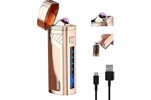 SKRFIRE Triple Arc Electric Lighter Flameless Plasma Lighter Windproof Lighter Rechargeable USB Lighter Outdoor Camping Lighter with Digital Battery Indicator (Rose gold)