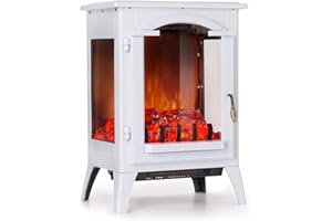 Klarstein Graz Chimenea eléctrica Llama simulada - Chimenea electrónica, 1000/2000 W, para Salas de 30 m², Termostato, Función calefactora, Calefacción atenuable, Vista del Interior, Blanco