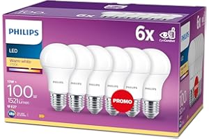 ‎PHILIPS Philips LED Classic E27 Lampen 6-er Pack (100 W), matte LED Lampen mit warmweißem Licht, energiesparende Lampen mit langer Nutzlebensdauer, alte Generation
