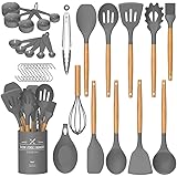 Umite Chef Kitchen Cooking Utensils Set, 24 pcs Non-Stick Silicone Cooking Kitchen Utensils Spatula Set with Holder, Wooden H