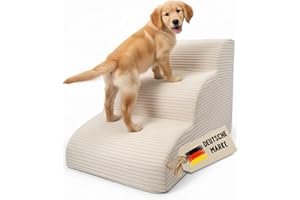 FELLBUDDY Hundetreppe Cord beige Hunderampe aus Schaumstoff - Katzentreppe - Tiertreppe - Haustiertreppe - Hundetreppe Bett - 3 Stufen Hunderampe