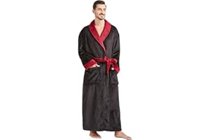 FashGudim Mens Robes Big and Tall Full Length Plush Fleece Long Robe for Men Bathrobe Shawl Collar Warm Winter House Robes