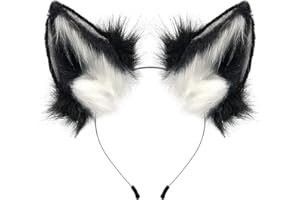 PPFINE Diadema hecha a mano de piel sintética con orejas de lobo de zorro, Halloween, Navidad, cosplay, fiesta, accesorios de disfraz