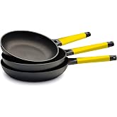 CASTEY - Set of Vitro-Gas frying pans, Model SET8-1, Measures 20, 24 and 28 cm, Yellow, Non-stick, PFOA Free, Lightweight and