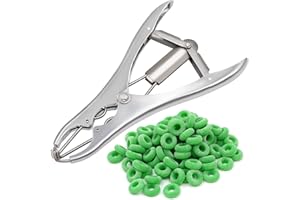 FARM & RANCH Pinza per Castrazione di Maiale in Acciaio Inossidabile Pinza Offset per Pecora Bovini Pecore Maiale Attrezzature per L'allevamento (1 Pinza e 100 Anelli)