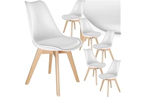 TecTake® Sillas de Comedor, Muebles Comedor con Diseño Nórdico, Conjunto Sillas Cocina, Asiento Acolchado Silla Ergonómica, Mueble Cocina Moderno - Set de 6 Blanco