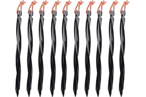 Azarxis Piquets de Tente 25 cm Sardines Camping en Alliage d'aluminium 10 Pièces Piquet de Fixation Sol Léger pour Tarp Bâche Jardin Toile (Noir - Spiral - 25 cm)