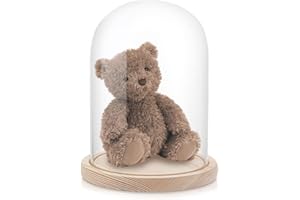 AKOLAFE Glasglocke mit Holzboden 21cm Hoch Glaskuppel Deko 17cm Durchmesser Glashaube Glasglocke Transparent Glasglocke Deko für Puppen, Kerzen, Sammlerstücke (Ohne Lampe)