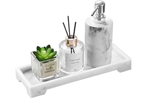 Luxspire Vanity Tray, Bathroom Tray Toilet Tank Storage Tray, Resin Kitchen Sink Trays, Vanity Countertop Organizer for Candles Soap Towel Perfume Holder Jewlery Dish, Marble Style -S- White Marble