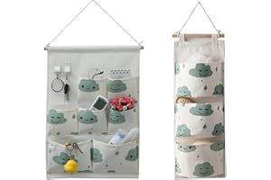 DEARJANA Borsa Portaoggetti da Parete, Borse Appese per La Conservazione, Organizer Borse la Porta Organizer Appeso Tasca in Tessuto di Lino e Cotone per Camera Cucina Bagno(3 + 7 tasche Verde)