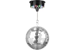 Fuzzix MB20ML Bola de discoteca. Bola de espejos a pilas de 20cm con motor LED giratorio. Bola disco para colgar con LEDs. Ideal para discoteca, bodas, fiestas, cumpleaños, salón de baile.