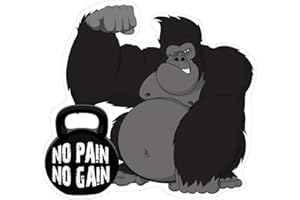 ‎STICKER-DEALER Bodybuilding Aufkleber No Pain No Gain Sticker Fitness Studio Sport Kraftsport Fun Lustig AFFE Gorilla Kettleball Bodybuilding Funsport Gym