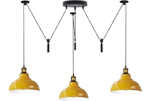 Suspension industrielle LEDSone avec 3 têtes réglables, système de poulie, construction métallique durable, cordon réglable de 200 cm, idéale pour les cuisines, cafés. (Jaune)