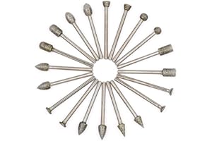 60 Grit Diamond Burr Set in 1/8" Shank, GOXAWEE 20Pcs Diamond Grinding Burr 3mm Mandrels Drill Bits Set Rotary Tool Accessories for DIY Grinding, Polishing, Engraving