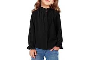 Haloumoning Mädchen Blusen Rüschen Langarmshirts Knopf Stehkragen Hemd Kinder Niedlich Ruffle Tops