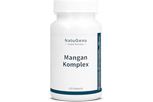 ‎NATUGENA NatuGena Mangan-Komplex, Gluconat, Bisglycinat, Citrat, trägt zu einem gesunden Energiestoffwechsel bei, 120 Kapseln (120 Tage Packung)