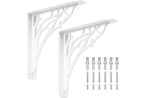 KEBITEDAMAI 2 Pz Reggimensola bianco, Staffe a L, Staffe per Mensole Pesanti Vintage, Supporto Staffa Mensola, Supporto Reggi Mensola da Muro, Staffa per Mensola Angolari Metallo Legno Mensola, 200x200x40 mm