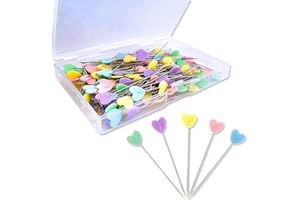 JEYORZY Set de Alfileres de Costura Profesionales, 5,5 cm, Cabezas de Colores en Forma de Corazón - Largos para DIY, Quilting y Decoración - Alfileres Multicolores con Alfiletero